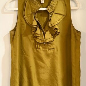 J. Crew Olive Green Ruffled Sleeveless Silk Blouse